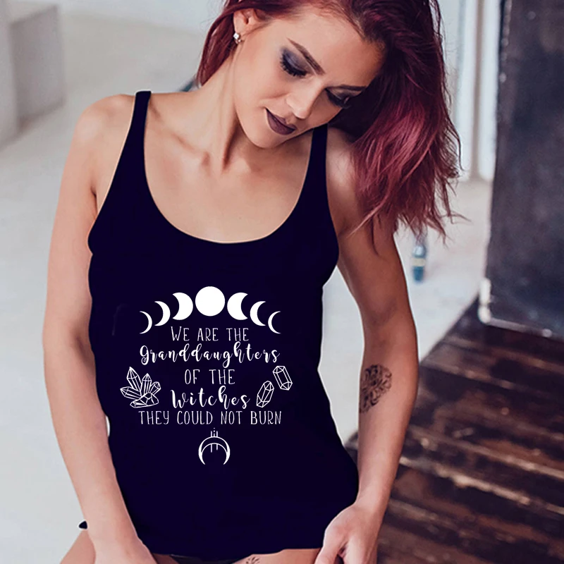 

We Are Granddaughters of The Witches Funny Gothic Tank Tops for Women Racerback Boho Party Top Halloween Wicca Clothes Sleevelee