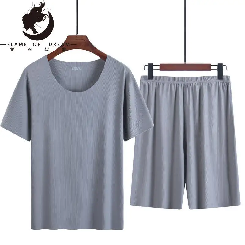 Flame Of Dream Summer Thin Men's Pajamas Suit Ice Home Clothes Traceless Short Sleeve Shorts Casual Summer Clothes 221416