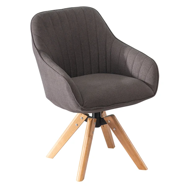 

Simple Nordic Style Vertical Quilted Backrest Solid Wood Legs Linen Cloth, Soft Bag Indoor Lounge Chair Gray