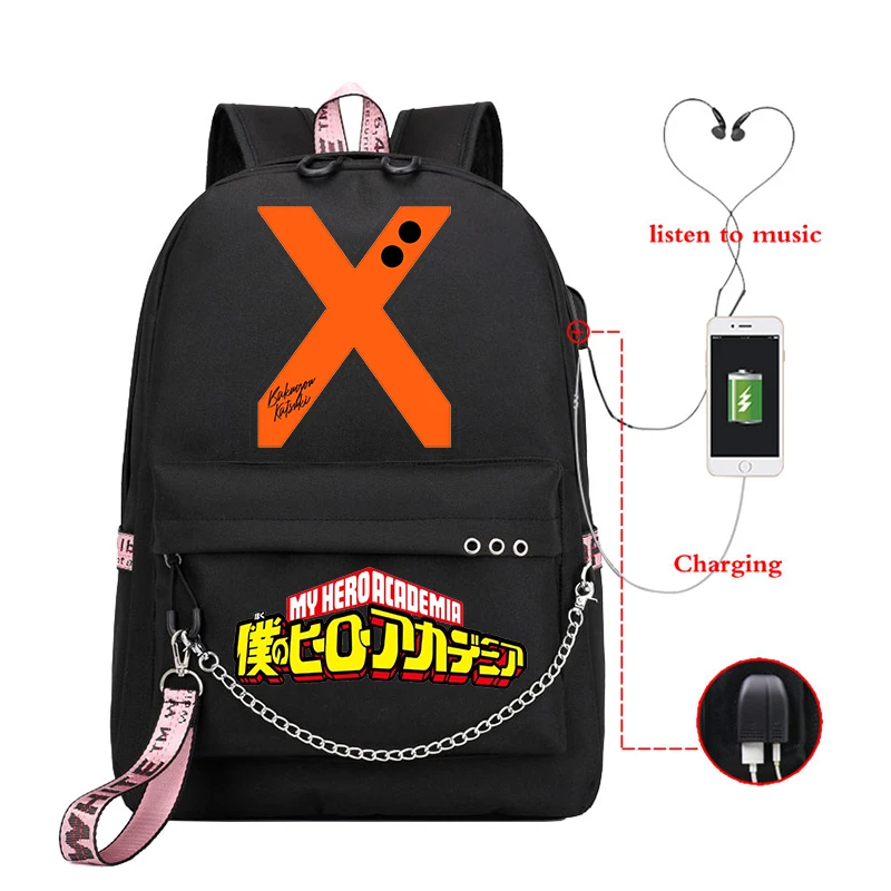 

Anime My Hero Academia BNHA Bakugou Katsuki Hero Students school bag usb charging backpack Boku No Hero Academia girls backpacks