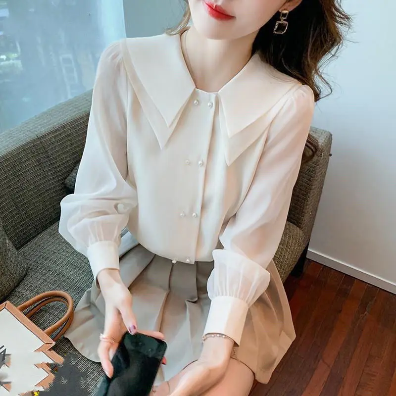 3XL Chiffon Shirt Women Long-Sleeved Autumn Elegant Ruffles Casual Blouses Ladies Kawaii Korean Style Blouse Female Tops Trendy