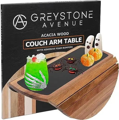 

Avenue Couch Arm Table - Non-Slip Silicone Surface and Base, Solid Acacia Wood Sofa Arm Tray for Rounded and Square Arms, Couch