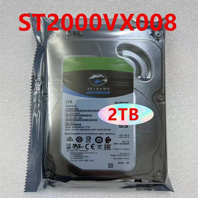 

New Original HDD For Seagate Skyhawk 2TB 3.5" SATA 6 Gb/s 64MB 5900RPM For Surveillance Hard Disk For ST2000VX008