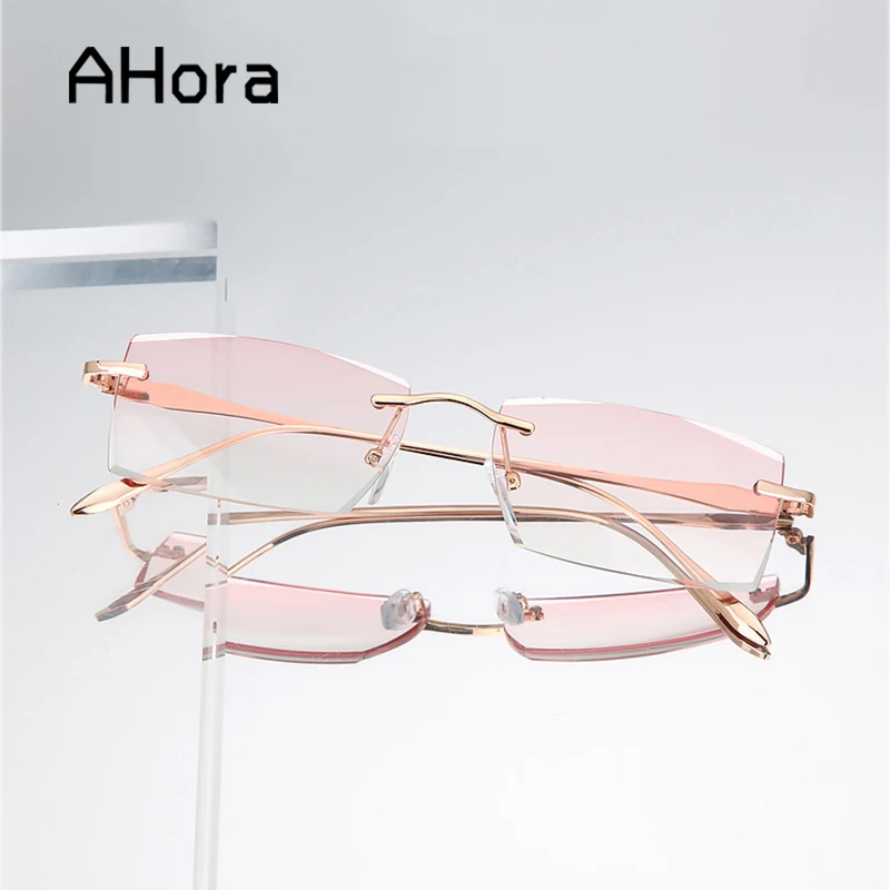 

Ahora Frameless Anti Blue Light Sun Reading Glasses Wome&Men Alloy Presbyopic Eyeglasses +1.0+1.5+2.0+2.5+3.0+3.5+4.0