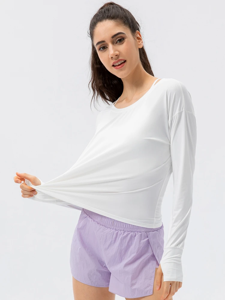 Women's UPF 50+Sunscreen Ice Feeling Golf Shirts Lightweight Long Sleeve Yoga Sun Shirt with Thumbholes for Outdoor Runing