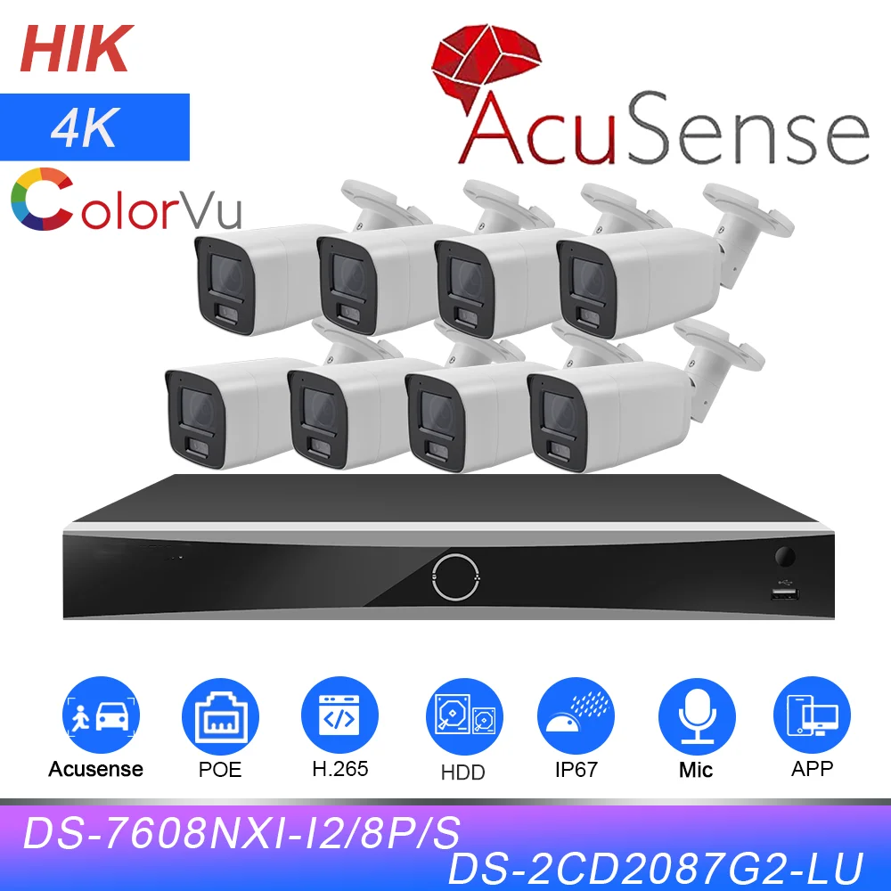

Hikvision 4K CCTV System Kit 8CH Acusense NVR DS-7608NXI-I2/8 P/S 8MP Colorvu IP Camera DS-2CD2087G2-LU Security Protection