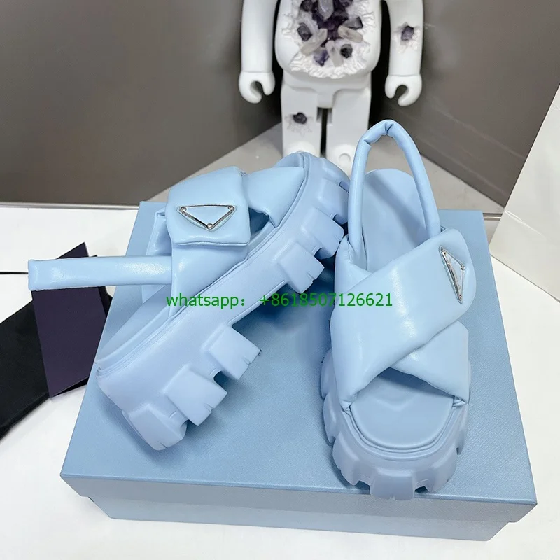 2023 New Black Cross Gear Thick-Soled Bread Sandals With Round Toe And Fingerless Women's Shoes