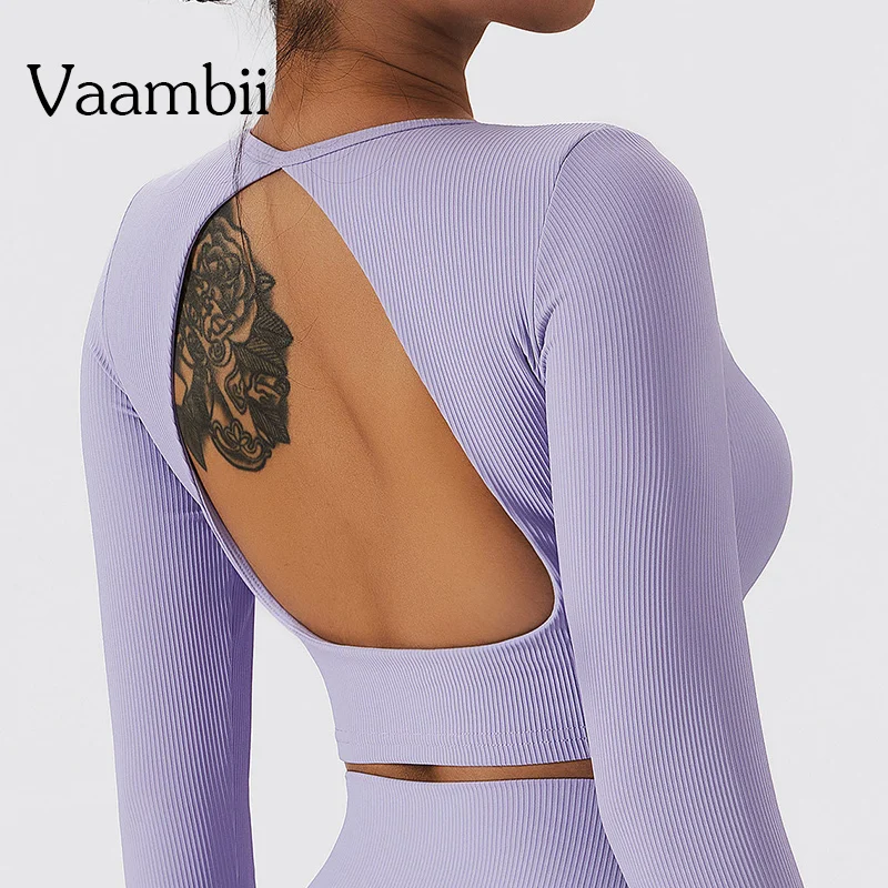 

Эластичные облегающие топы для тренировок и бега, топ для йоги с открытой спиной, топы с длинным рукавом для спортзала, спортивная одежда, женская спортивная одежда