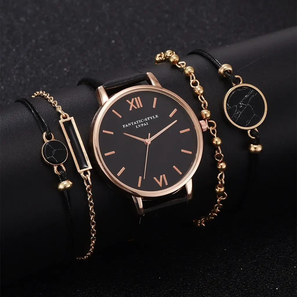 

Set Women 5pcs Woman Quartz Wristwatch Leather Ladies Bracelet Luxury Watch Casual Relogio Femenino Gift For Girlfriend