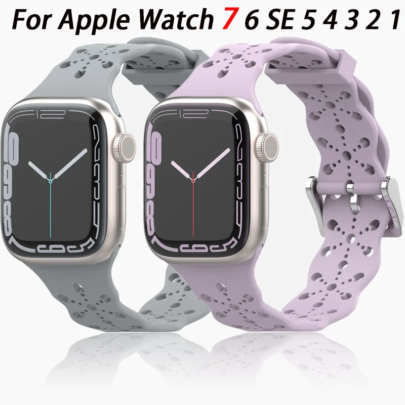 

Silicone Strap For Apple Watch band 45mm 44mm 40mm 41mm 38mm 42mm watchband Sports bracelet correa iWatch Series7 6 SE 5 4 3 2 1