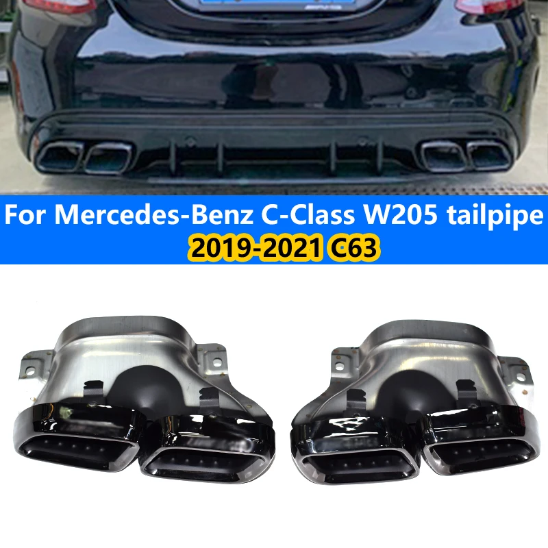 Черный глушитель из нержавеющей стали для Mercedes-Benz C-Class W205 2019-2021 годов квадратный