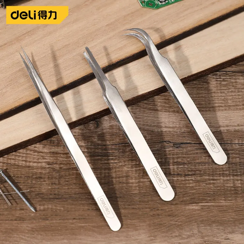 

Deli 3 Pcs Industrial Antimagnetic Tweezers Set Stainless Steel Multifunction Electrician Portable Hand Repairing Tools Kit