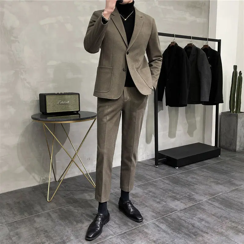 

Men Skinny 2 Pieces Set Formal Slim Fit Tuxedo Prom Suit Male Groom Wedding Blazers High Quality Dress Jacket Coat Pants G9