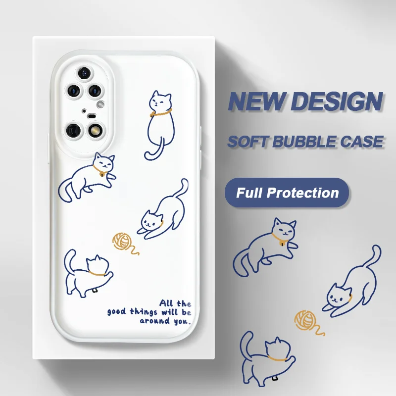 

For Huawei P50 Pro P50E P40 4G 5G P30 Pro P20 Case Lovely Cat Bubble Phone Case Glossy Air Cushion Soft Cover