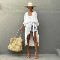 women bikini cover ups long swimsuit beach sun protection blouse outerwear clothing holiday dress encrypted cotton beachwear