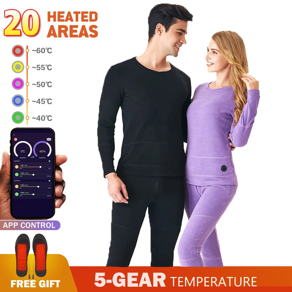 

Heated Thermal Underwear Jacket USB Battery Powered Smart Phone APP Control Temperature 20 Areas Heating Clothing for Women Men