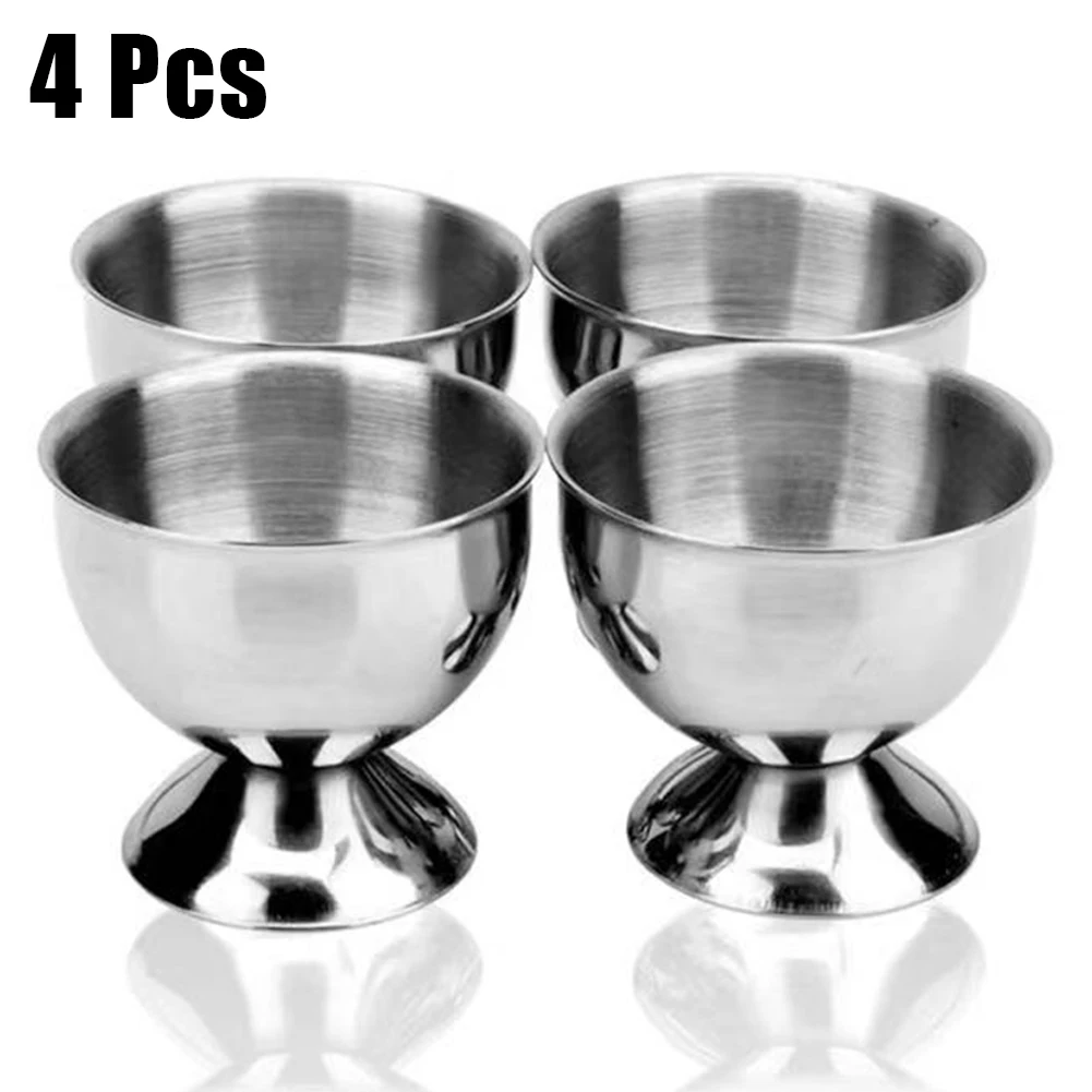 4pcs Egg Cups Stainless Steel Cup Breakfast Egg Holder Kitchen Eggs Supplies Breakfast Steam Rack Mold For Frying Eggs Poach