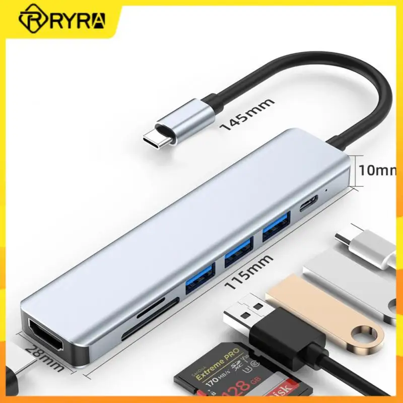 

RYRA Type C Hub 7 In 1 Type C Splitter To HDMI 4K Thunderbolt 3 Docking Station With TF SD Reader Slot USB 3.0 PD 87W Adapter