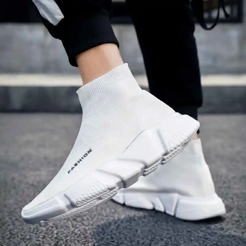 

2023 Gym Sport Shoes Mens Trainers Thick Bottom Slip-on Tennis Shoes for Men Breathable Black Sock Sneakers Plus Size 36-45