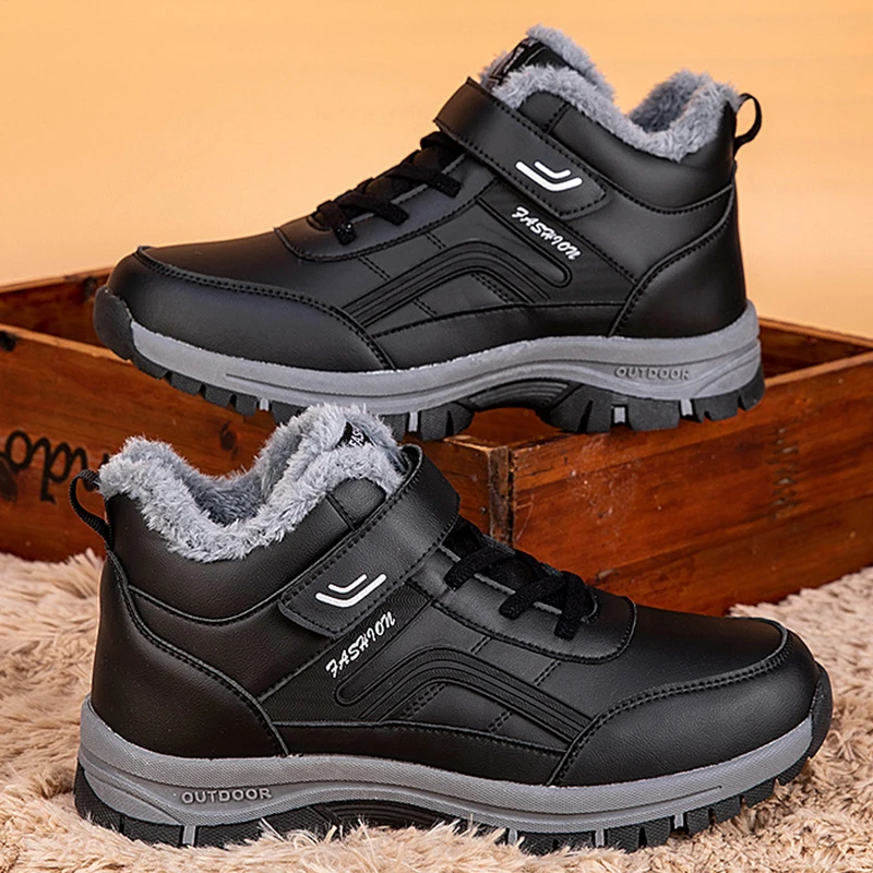 SENAGE Outdoor Men Warm Hiking Boots Women Winter  Snow Boots Plush Leather Waterproof Sneakers Climbing Hunting Shoes