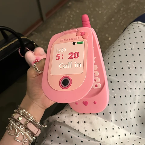 Симпатичный Забавный розовый флип-чехол для телефона в форме телефона iPhone 15 14 13 12 Pro Max 15pro 11 Силиконовый противоударный защитный чехол