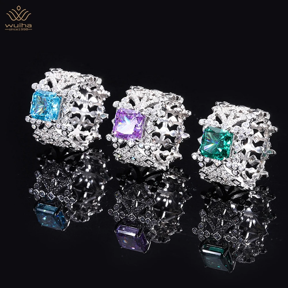 

WUIHA 925 Sterling Silver Radiant Cut 8*8MM Sapphire Faceted Gemstone Ring For Women Anniversary Gift Fine Jewelry Drop Shipping