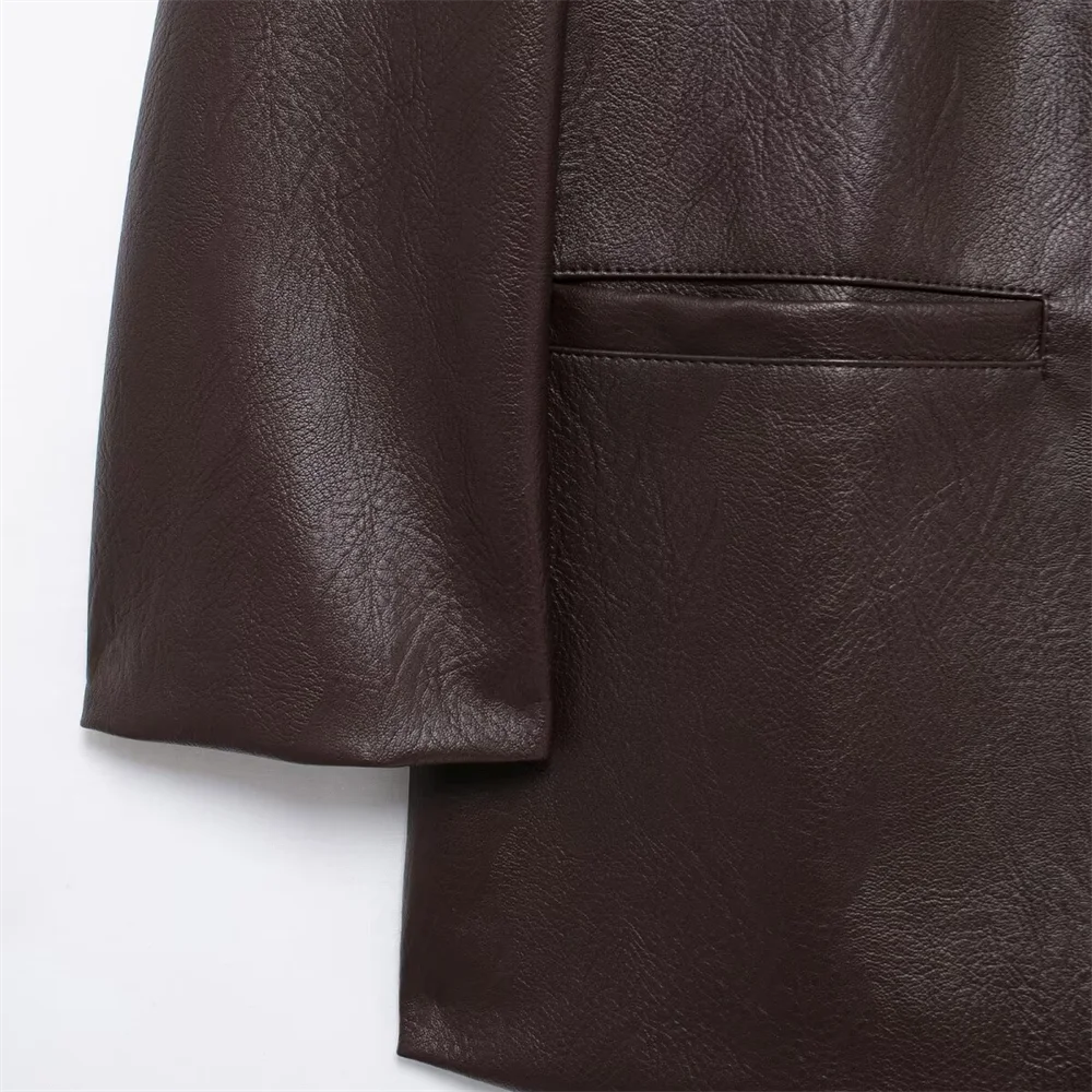 Женский кожаный пиджак Taop &amp Za однобортный жакет с отложным воротником