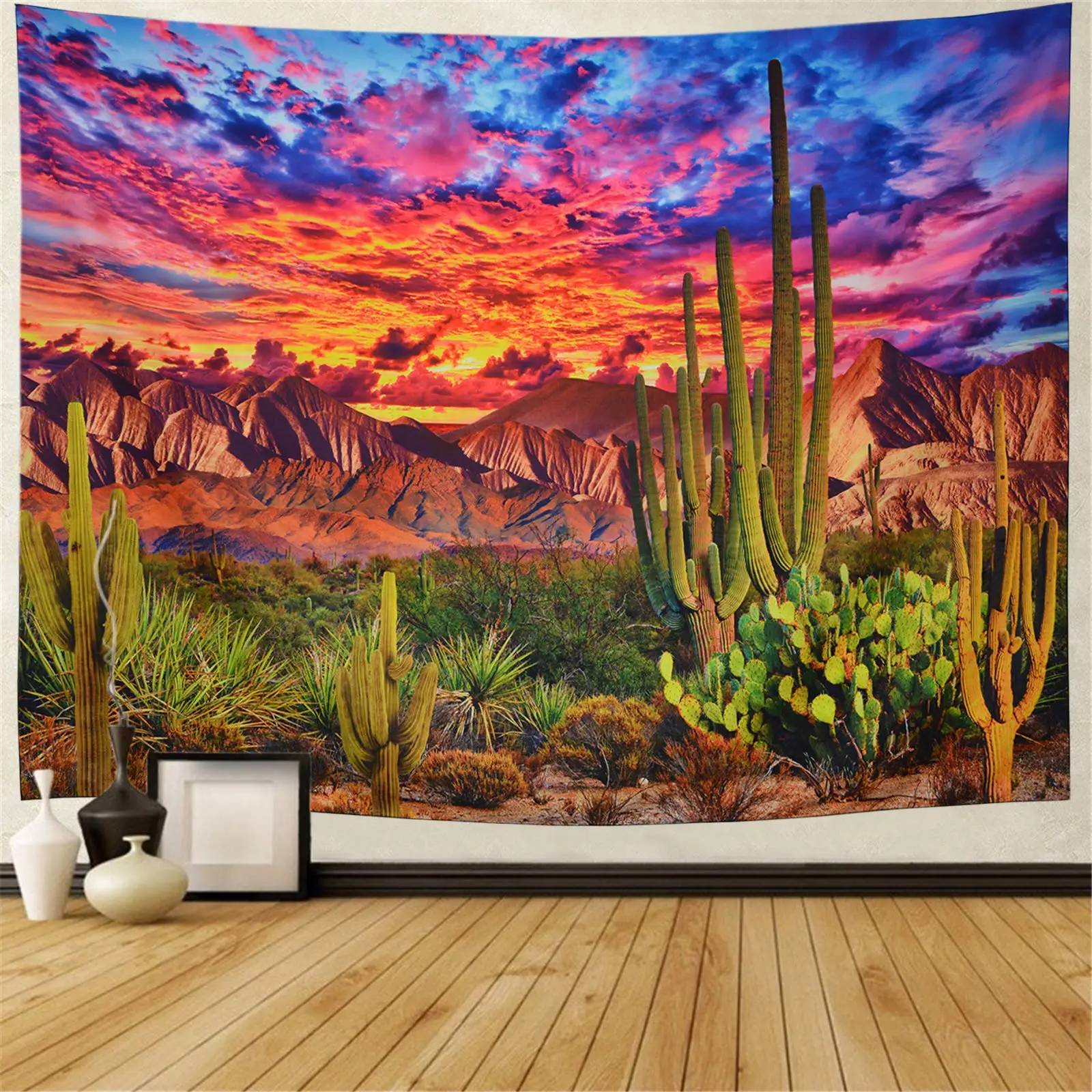 

Sunset Mountain Tapestry Desert Cactus Plants Tapestry Nature Scenery Tapestry Wall Hanging for Bedroom Living Room Dorm Decor