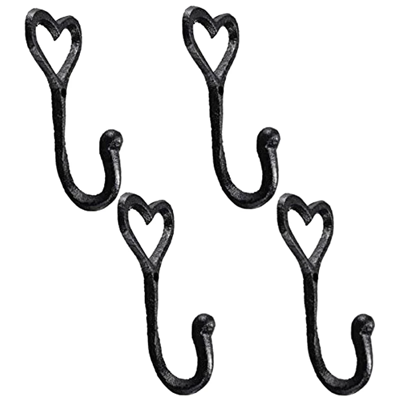 

4Pcs Iron Decorative Vintage Hat Bedroom Home Wall Mounted Holder Black Hanger Heart Shape Coat Storage Hook Door
