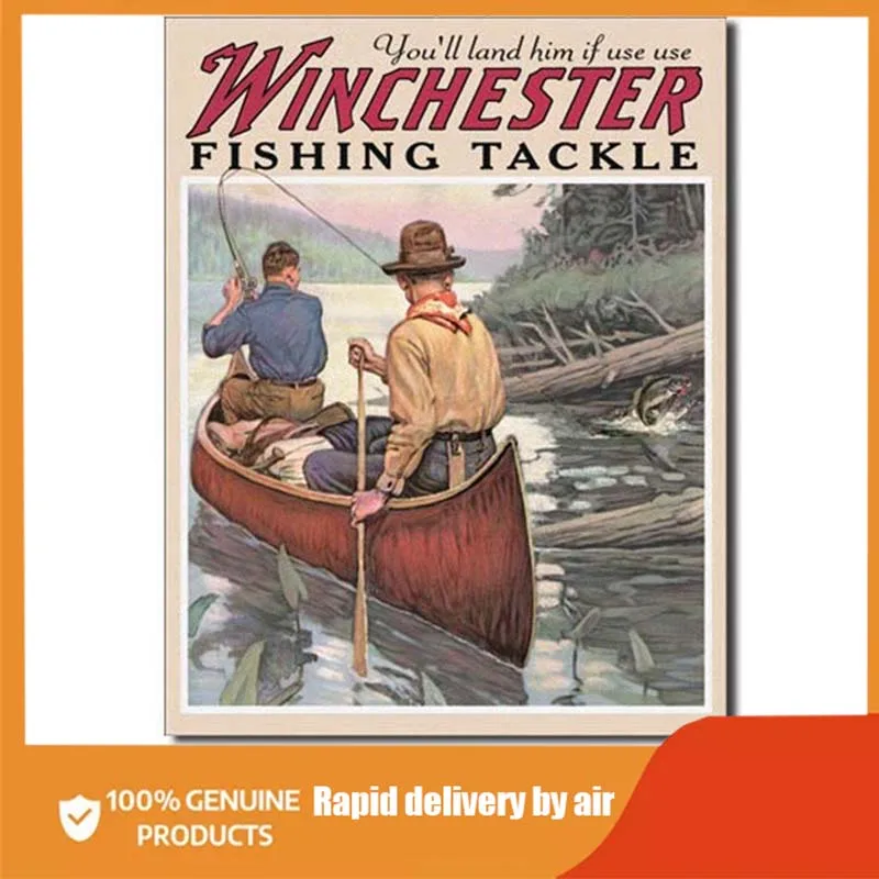 

Vintage Retro Metal Tin Sign Winchester Fish and Tackle Hunting Fishing Home Wall Decor room decor metal plate