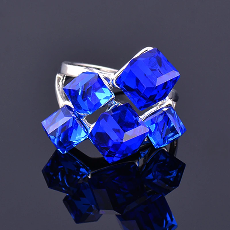 

SINLEERY Luxury Multicolor Square Cube Blue Crystal Engagement Rings For Women Fashion Party Jewelry Bague Femme ZD1 SSO