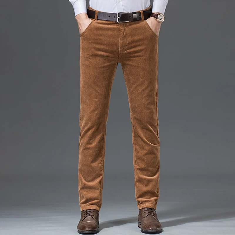

Осень-зима 2023, эластичные модные плотные вельветовые брюки, мужские деловые свободные прямые брюки средней длины, брюки-джоггеры для мужчин