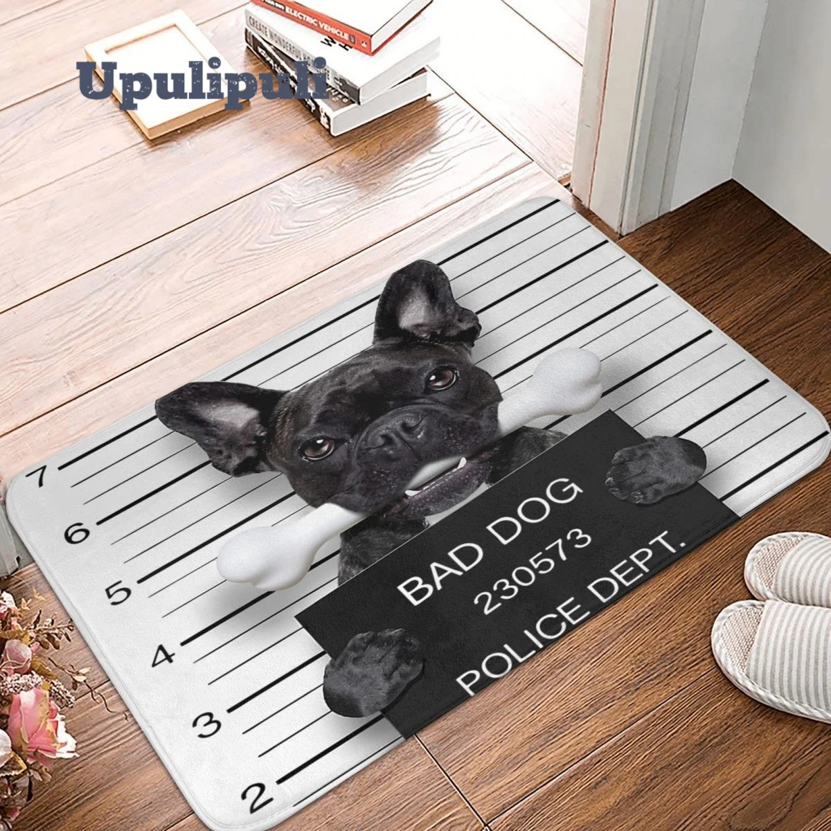 

Забавный фланелевый коврик Mugshot с изображением французского бульдога, Нескользящий Впитывающий Коврик для домашней кухни и ванной