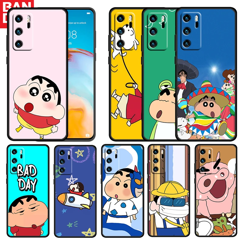 

Crayon Cartoon Shinchan For Huawei P50 P20 P30 P40 5G P10 Pro Lite E Plus P9 Lite Mini Silicone Soft Black Phone Case Cover Capa
