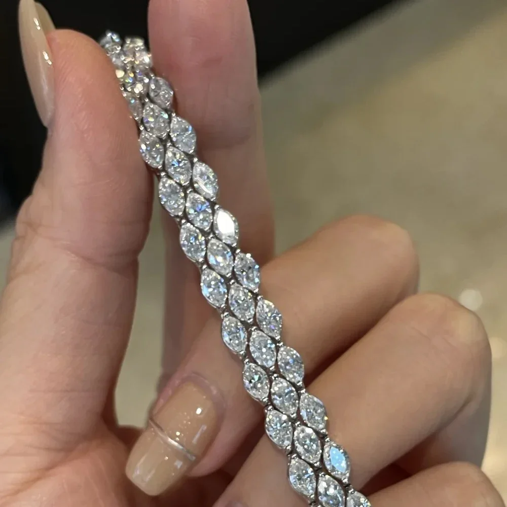 Теннисный браслет из муассанита огранки маркизы 3*6 мм для женщин оригинальные