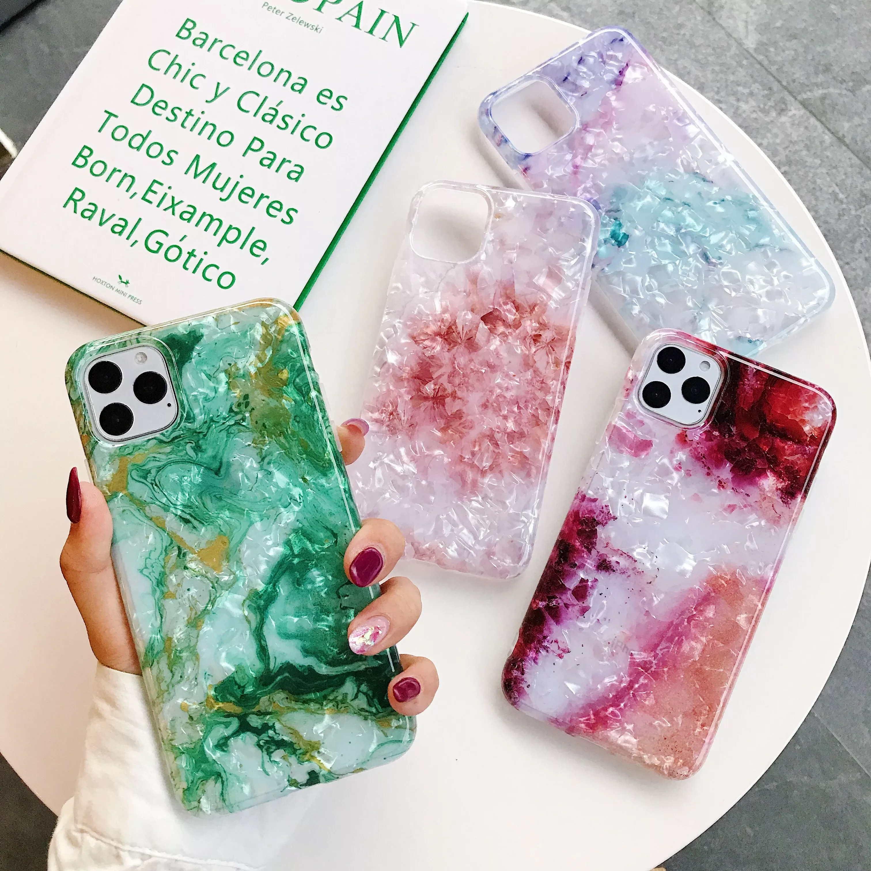 

Green Shell Marble Phone Case For iphone 11 12 Mini 13 Pro XS MAX X XR 6s 7 8 plus Wine Red Dazzle Colour Shockproof Cover