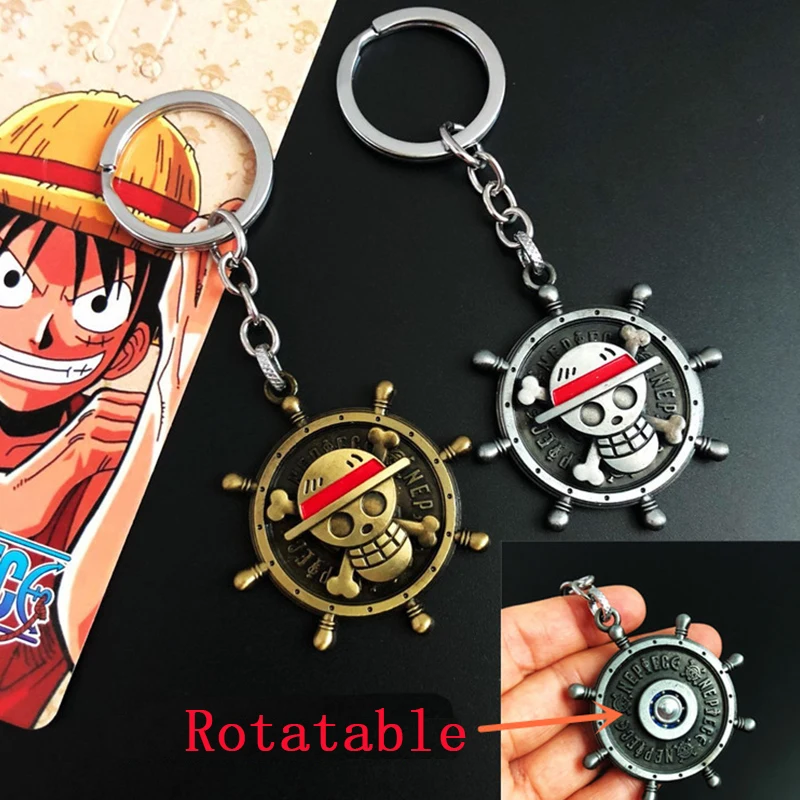 

Rotatable Anime One Piece Keychain Skeleton Luffy Pirate Skull Metal Pendant Keyring Men Jewelry Women Souvenir Toys Gift