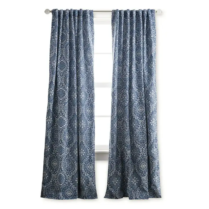 

Blue Gorgeous, Poly Cotton Blend Blackout Backtab Curtain Panel Pair in Indigo Blue - 50"x84", Set of 2