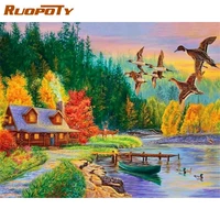 ruopoty coloring by number lakeside landscape for adults diy frame picture by numbers scenery on canvas home decoration