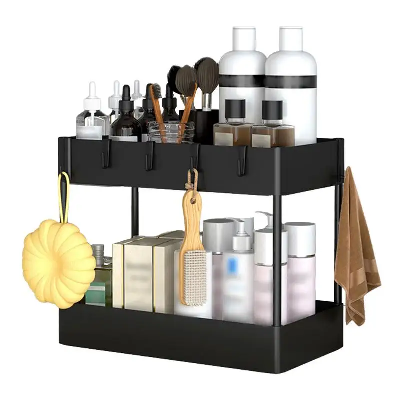 

2 Tier Under Sink Organizer Multipurpose Under Sink Kitchen Storage Rack Under-caninet Storage Shelf With Hooks Home Office