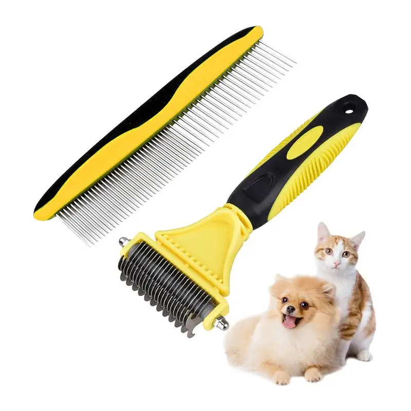 

Shedding Brush For Pets Stainless Steel Brush Set Rust Resistant Harmless Pet Cleaning Brush With Comfortable Anti Slip Handle