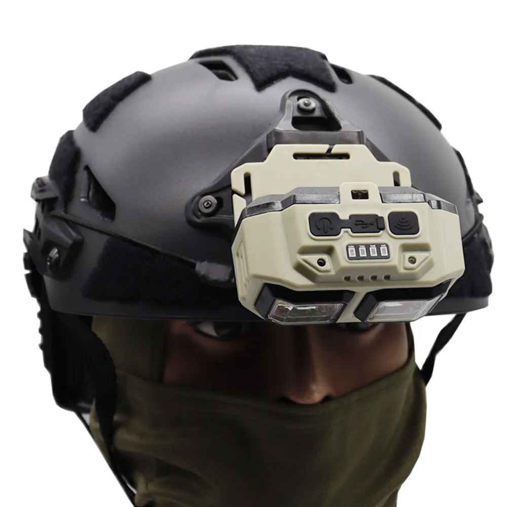 Фото Тактический FAST MICH NVG шлем, сигнальный датчик света, налобный фонарь с зарядкой через USB, фара для охоты, кемпинга, рыбалки №2