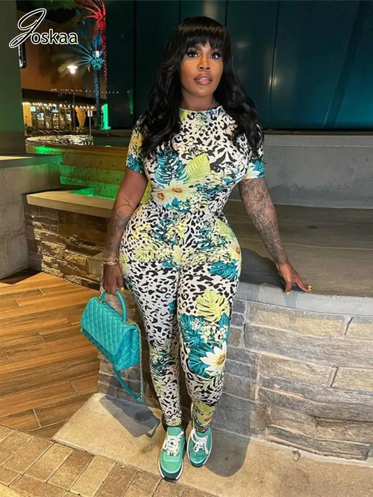 

Joskaa Aesthetic Print Sports Jumpsuit Women Hipster O-Neck Short Sleeve Slim One Piece Rompers 2024 Fashion Overalls Streetwear