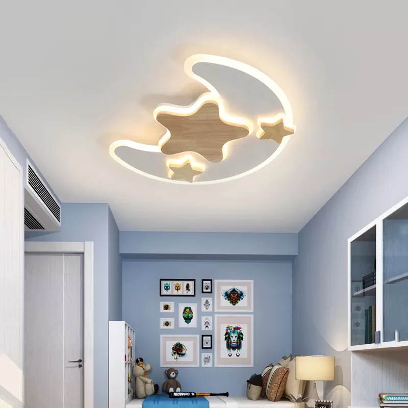 

Modern Wooden Acrylic LED Ceiling Lights For Children's Room Bedroom Kitchen Indoor Deco Lighting Fixtures Star Moon Luminar