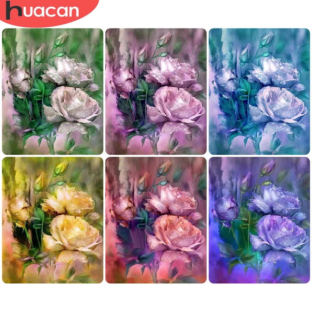 

HUACAN DIY Oil Painting By Numbers Flower Rose Hand Painted Acrylic Home Decor On Canvas Wall Art Picture For Living Room
