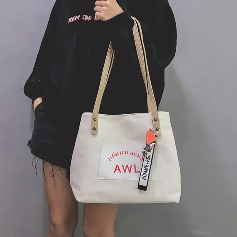 

Women's one-shoulder canvas bag large-capacity tote bag Korean version student schoolbag shoulder bag Fashion Ladies Handbag