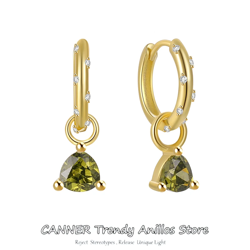 

CANNER Olive Green Cubic Zircon 925 Sterling Silver Huggies Earrings For Women Cartilage Round Earings Female Jewelry Pendientes