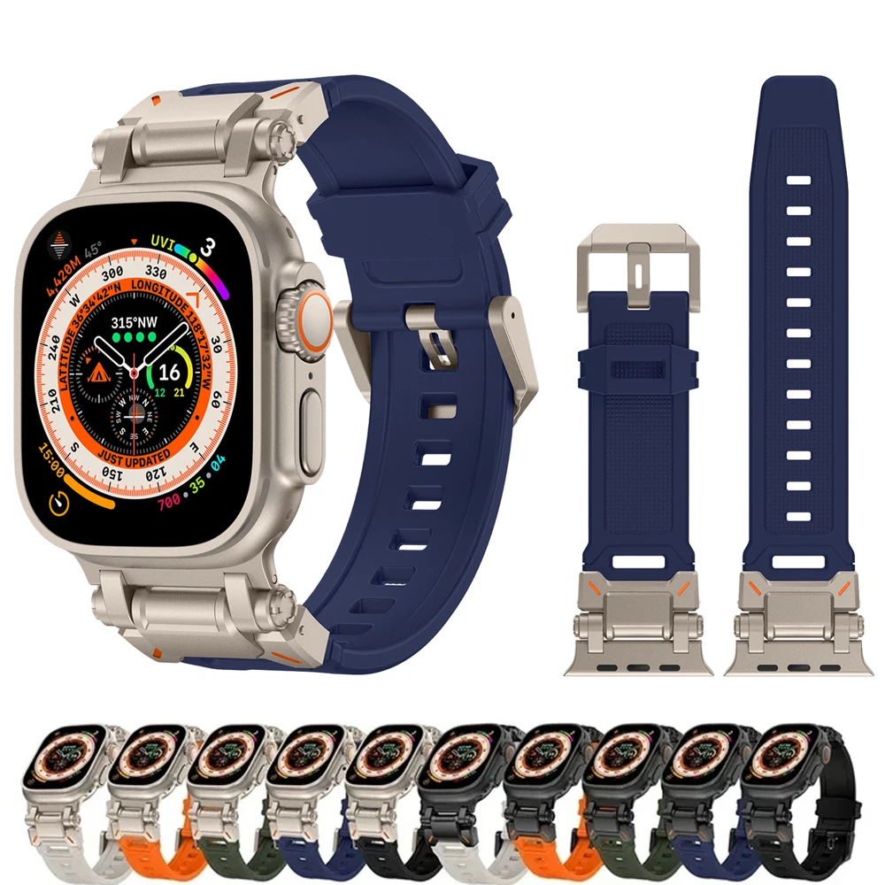 Фото Металлические разъемы + силиконовый ремешок для Apple Watch Ultra Band Ultra 2 49 мм 45 мм 44 мм Браслет для iWatch Ultra 10 9 8 7 6 5 Band №1