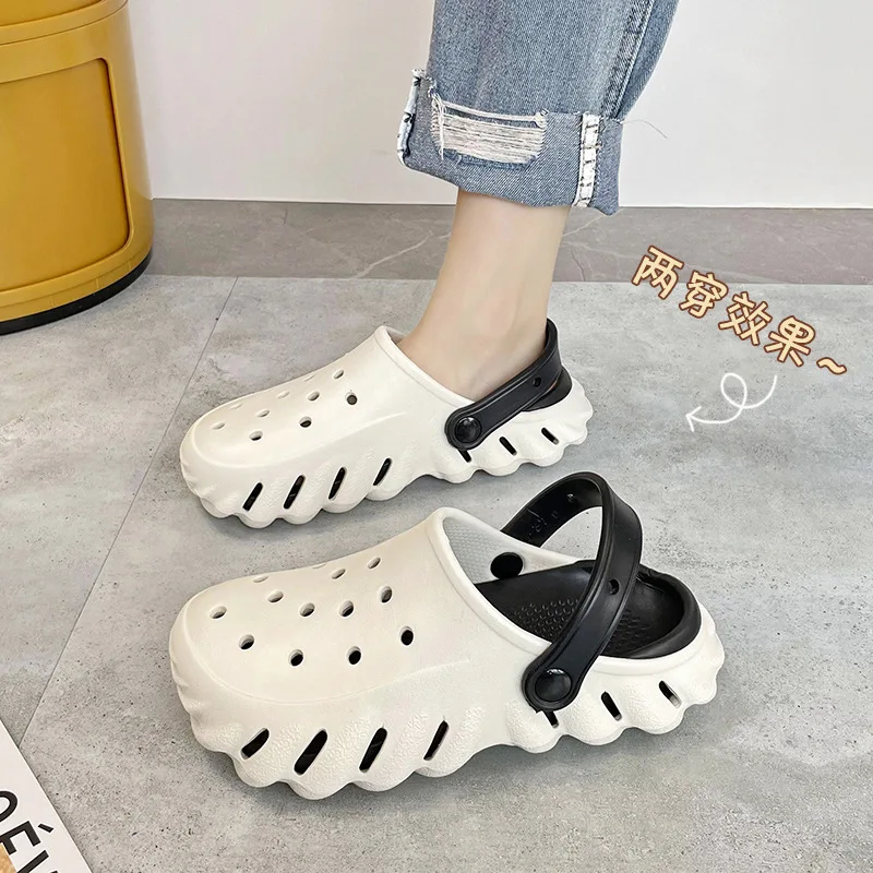 Couple Hole Shoes Men's and Women's Garden Shoes  EVA Beach Shoes Breathable Sandals Dual Wear Sandals Slippers Non slip