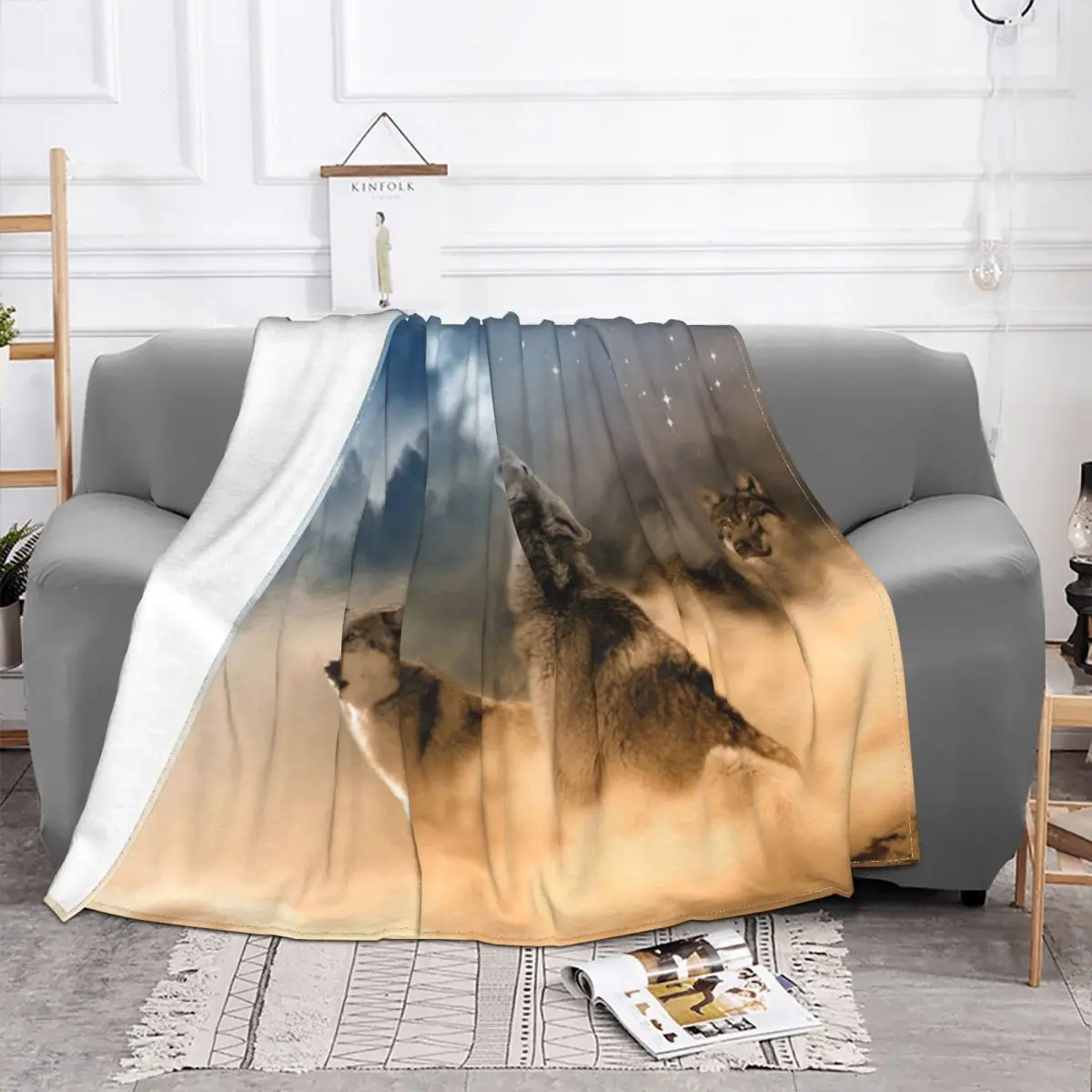 Вязаные одеяла с воющим на Луне воем животные дикий волк природный флисовые